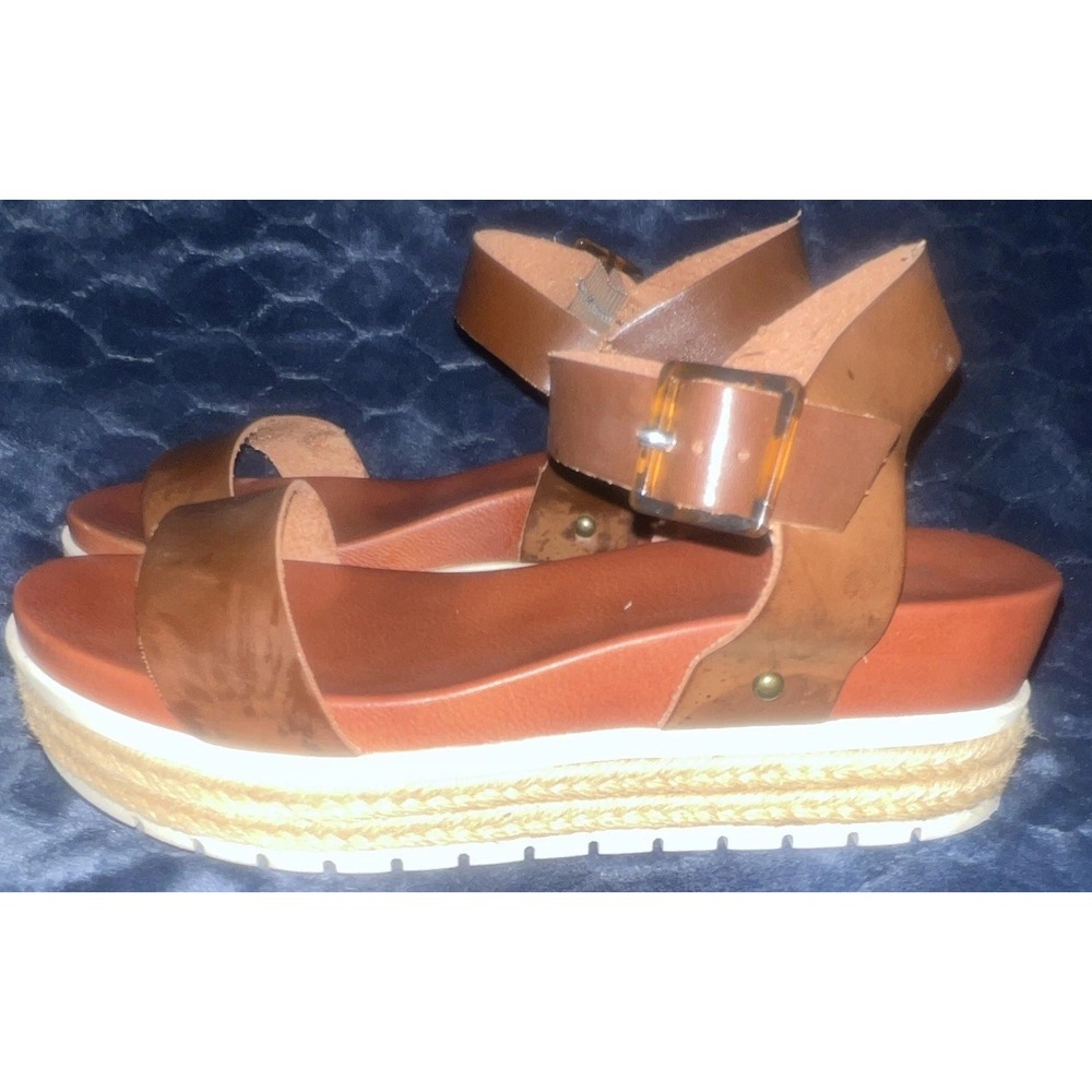 MIA Womens Size 9 Brown Platform Sandals Ankle Strap Buckle Espadrille Casual